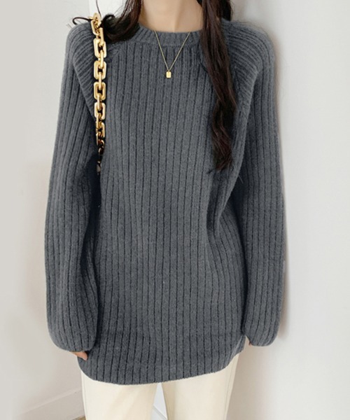 ニット セーター ラウンドリブニット / Round Rib Knit レディース ニット セーター ラウンドネック太リブニットセーター