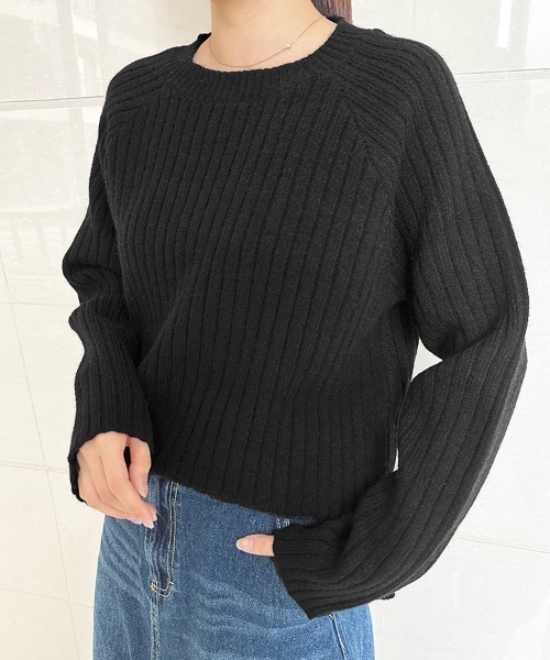 ニット セーター ラウンドネック太リブニットセーター レディース