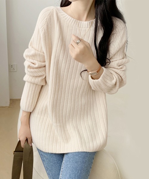 ニット セーター ラウンドリブニット / Round Rib Knit レディース ニット セーター ラウンドネック太リブニットセーター