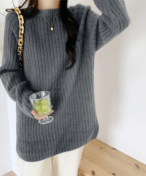 ニット セーター ラウンドネック太リブニットセーター レディース