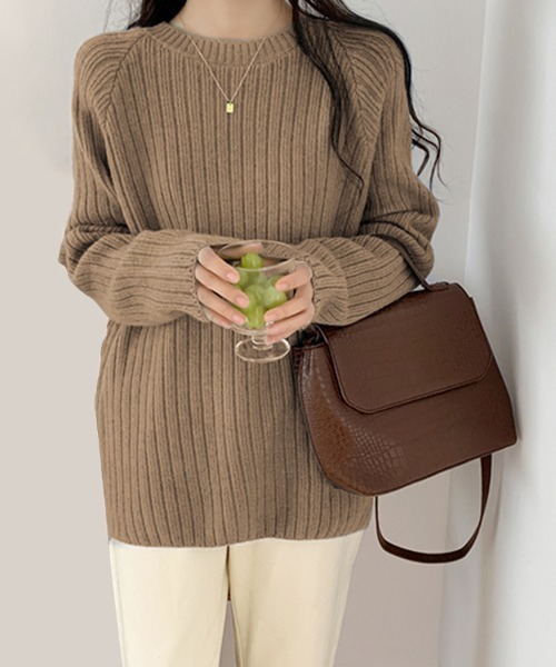 ニット セーター ラウンドリブニット / Round Rib Knit レディース ニット セーター ラウンドネック太リブニットセーター