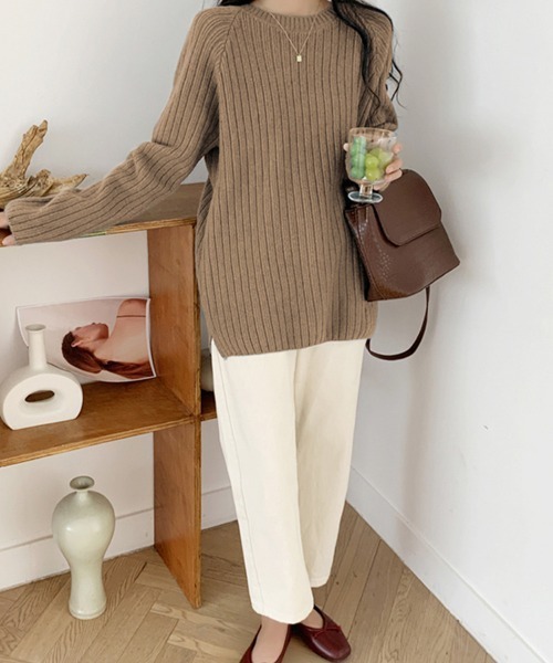 ニット セーター ラウンドリブニット / Round Rib Knit レディース ニット セーター ラウンドネック太リブニットセーター
