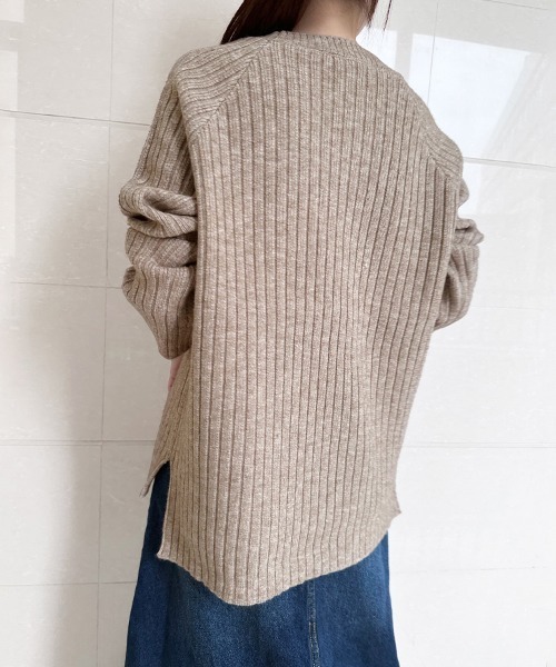 ニット セーター ラウンドネック太リブニットセーター レディース