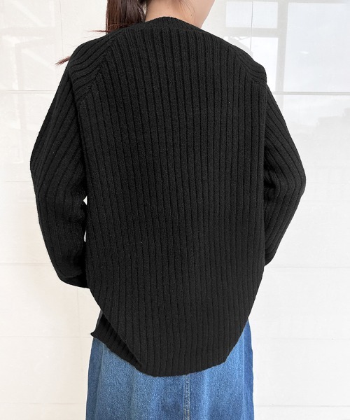 ニット セーター ラウンドネック太リブニットセーター レディース