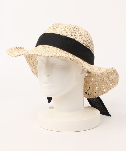 Riff（リフ） 帽子 ハット リボン付つば広麦わら帽 レディース