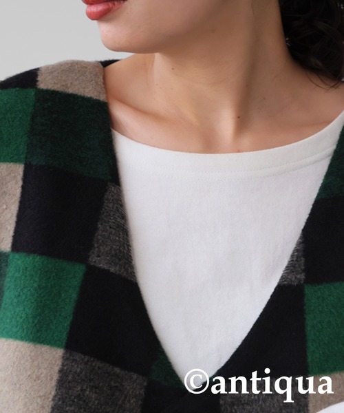 antiqua（アンティカ） ベスト ジレ チェック柄ベスト レディース