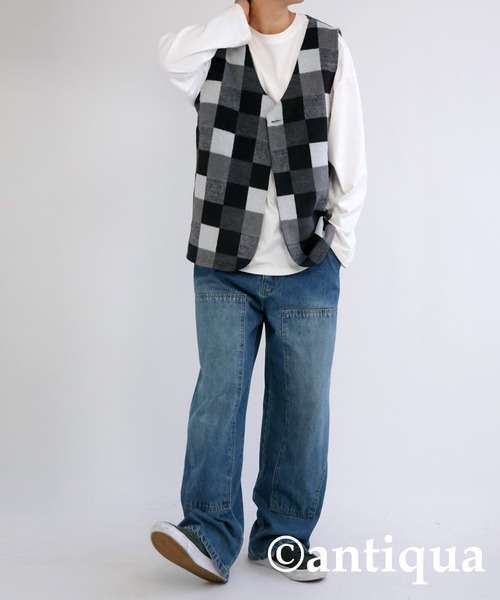 COUNTER ACTION チェック柄 ベスト Lサイズ antiqua（アンティカ） ベスト ジレ チェック柄ベスト レディース
