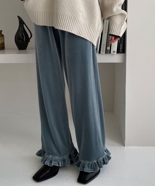 LOWRYS FARM（ローリーズファーム） パンツ スソフリルベロアパンツ