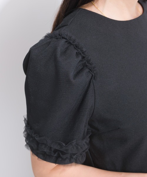 PICCIN PERLA ワンピース 「日本製」袖チュール切り替えワンピース