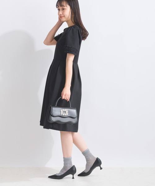 PICCIN PERLA ワンピース 「日本製」袖チュール切り替えワンピース