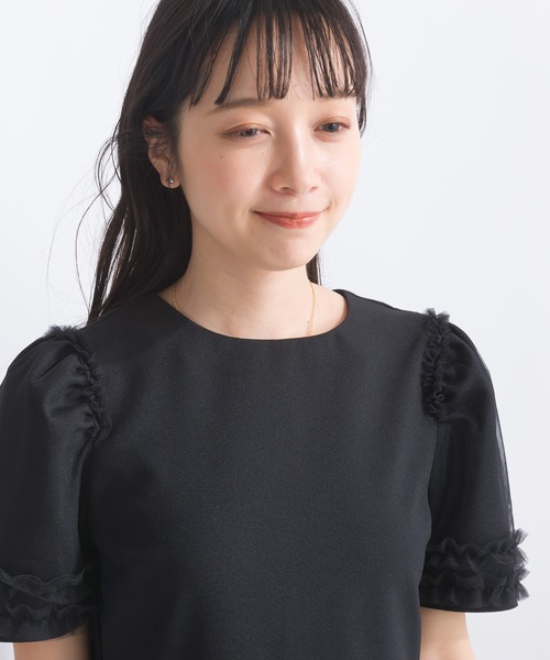 PICCIN PERLA ワンピース 「日本製」袖チュール切り替えワンピース