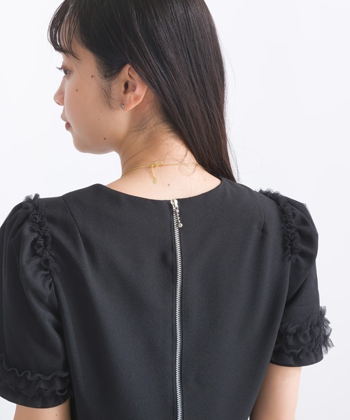 PICCIN PERLA ワンピース 「日本製」袖チュール切り替えワンピース