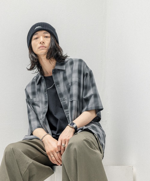 ブルー チェック ルーズ シャツトops RAGEBLUE シャツ OMBRE CHECK BIG SHIRTS / オンブレチェック