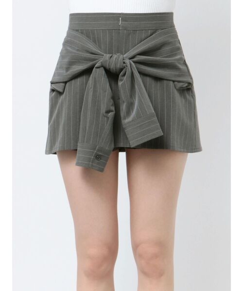 新品♡GYDA ボックスプリーツスカートライクショートパンツ GYDA デニムスカート ハイウエストBELTデザインデニムスカート