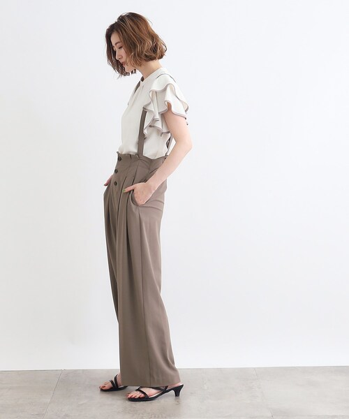 サス付き2WAYワイドパンツ grove パンツ 「2WAY」サス付きフロント釦ワイドパンツ