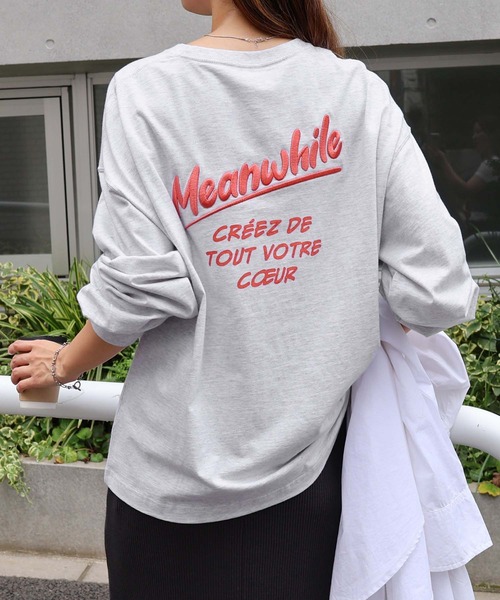 tシャツ プリントエンブロイダリーロゴ長袖Tシャツ レディース | andme | 04