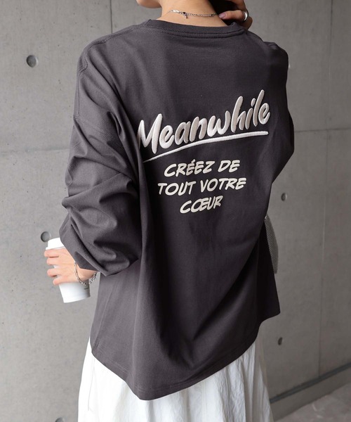 tシャツ プリントエンブロイダリーロゴ長袖Tシャツ レディース | andme