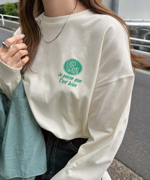 tシャツ プリントエンブロイダリーロゴ長袖Tシャツ レディース | andme | 02