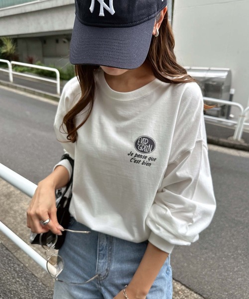 tシャツ プリントエンブロイダリーロゴ長袖Tシャツ レディース | andme | 09