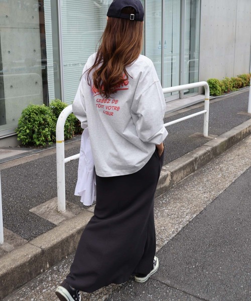 tシャツ プリントエンブロイダリーロゴ長袖Tシャツ レディース | andme | 20