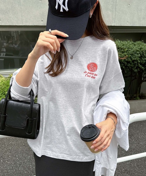 tシャツ プリントエンブロイダリーロゴ長袖Tシャツ レディース | andme | 19