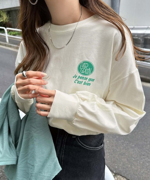 tシャツ プリントエンブロイダリーロゴ長袖Tシャツ レディース | andme | 12