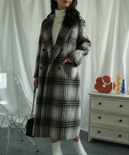 aimoha（アイモハ） ピーコート pコート ウールチェック柄ロングコート
