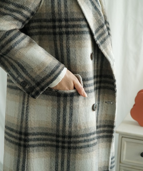 aimoha（アイモハ） ピーコート pコート ウールチェック柄ロングコート