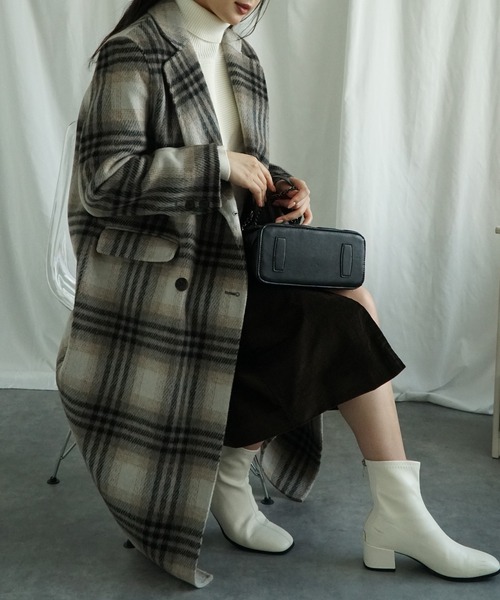 ＊美品＊t.b ♡チェック柄コート　ウールコート aimoha（アイモハ） ピーコート pコート ウールチェック柄ロングコート