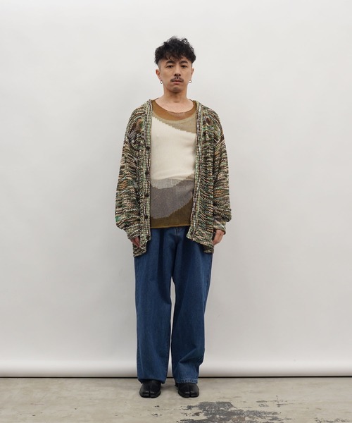 Aphlotus カーディガン Vネック ループヤーン段染め 透かし編み LS