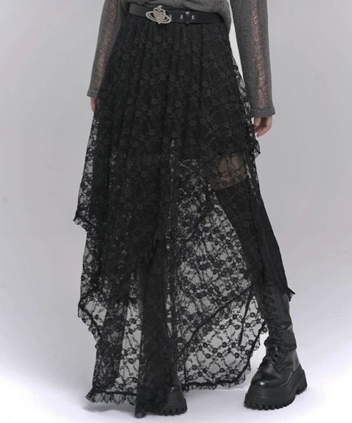 CHICWISH★イレヘムレースレイヤードラッフルスカート☆ axes femme スカート ペチ付イレヘムレーススカート : ZOZOTOWN