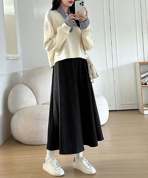 チャコット　フレアロングスカート ブラック　M チャコット フレアロングスカート ブラック M