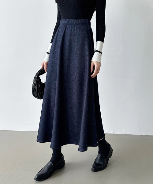 黒猫山様 スカート COCOMOMO スカート 選べる2丈 裏起毛 フレア ロングスカート