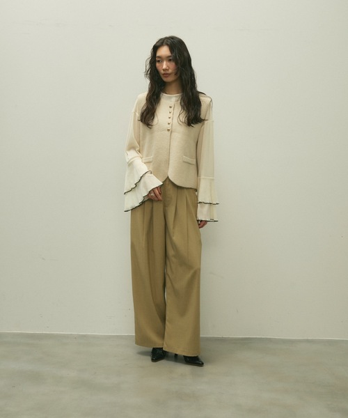 ベスト ジレ Almond gold button knit gilet / アーモンドゴールド