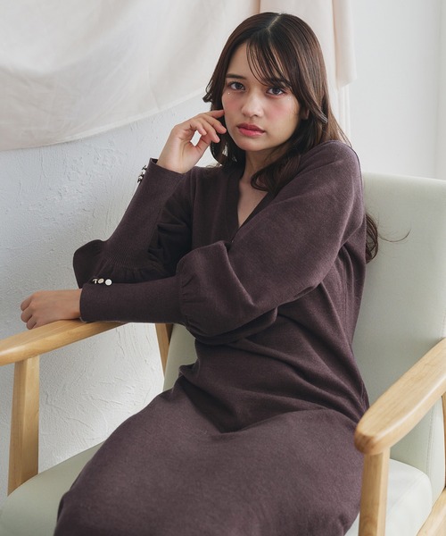 ebure エブールライトウールボリュームスリーブニットワンピース　ブラウン　F fupel ワンピース volume sleeve knit onepiece /ボリュームスリーブ