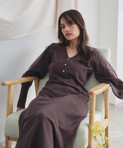 fupel ワンピース volume sleeve knit onepiece /ボリュームスリーブ