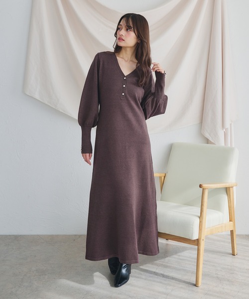 fupel ワンピース volume sleeve knit onepiece /ボリュームスリーブ