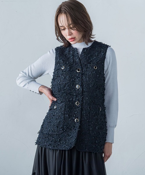美品 Viaggio Blu ツイード ベスト ジレ Viaggio Blu ベスト ジレ ファンシーツイードジレ レディース