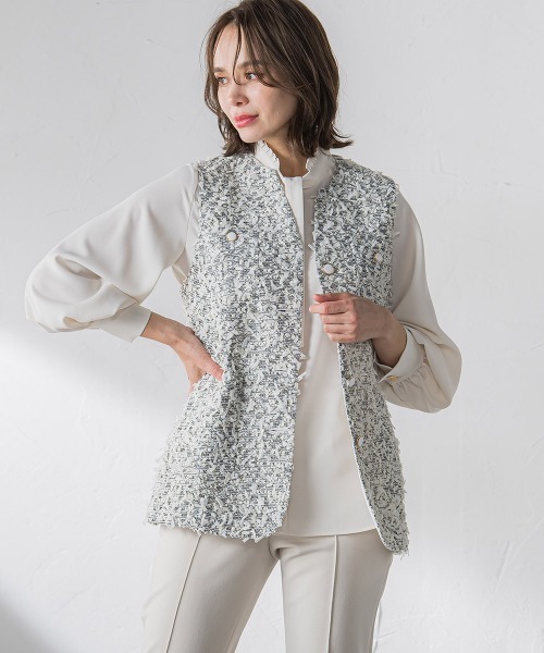 美品 viaggio blu カシミヤ100% ファー ロングジレM ベスト カワイイ CAWAII お尻隠れる スッキリ見え ロングファーベスト