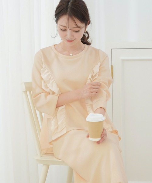tシャツ ダンボールニット サテン フリル トップス le reve vaniller レディース