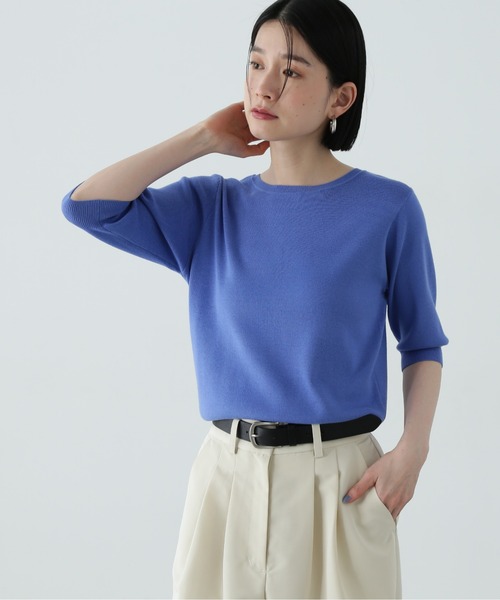 ESTNATION パイピング アセテート クルーネック 五分袖 ニット ESTNATION / クルーネックニット｜ESTNATION ONLINE STORE