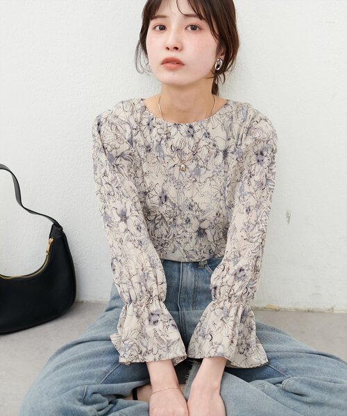 PEPLUM ヨシキヒサヌマ プリーツトップス 長袖 M グリーン PEPLUM ヨシキヒシヌマ プリーツシャツ ブラウス ホワイト