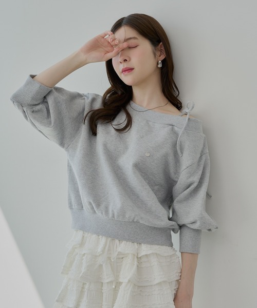 Chico tシャツ 「7分袖」肩リボンワンショルルーズスウェット