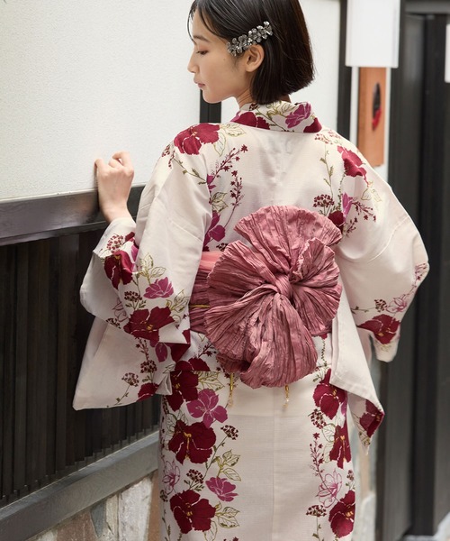 きものやまと・花柄浴衣・帯・下駄・髪飾りセット MONO-MART 浴衣 選べるアソート花柄 5点セット「浴衣＋兵児帯＋