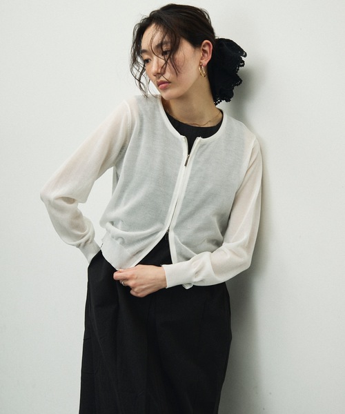 カーディガン Double Zip Crew Neck Cardigan / ダブルジップクルー