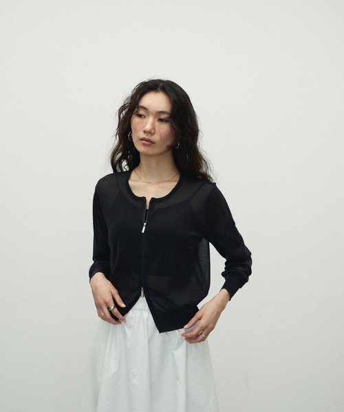 カーディガン Double Zip Crew Neck Cardigan / ダブルジップクルー
