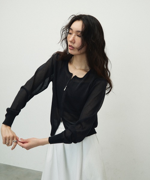 カーディガン Double Zip Crew Neck Cardigan / ダブルジップクルー