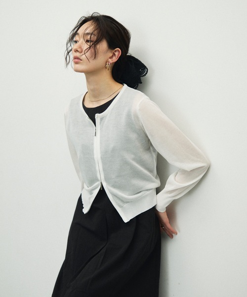 カーディガン Double Zip Crew Neck Cardigan / ダブルジップクルー