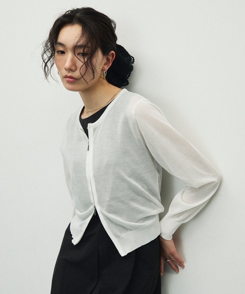 カーディガン Double Zip Crew Neck Cardigan / ダブルジップクルー