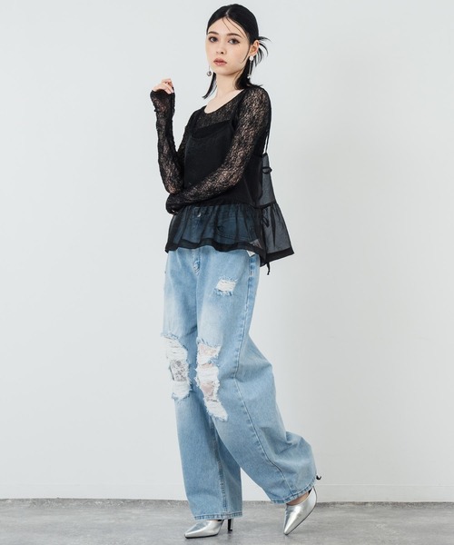 【ANAP/アナップ】ジーンズ デニム オシャレ 美脚 カジュアル M ダメージ ANAP ジーンズ デニム デニムパンツ ダメージレースデニムパンツ